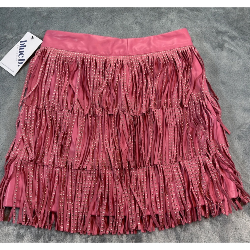 Blue B Collection Pink Faux Leather Studded Fringe Mini Skirt Small Y2K Western
